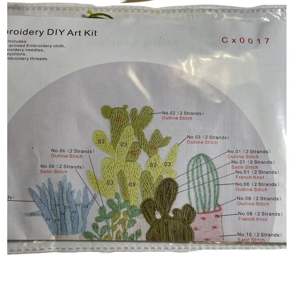 Embroidery DIY Art Kit CACTUS IN POTS Hoop Cloth Needles Thread NEW IN PACKAGE - Picture 2 of 4
